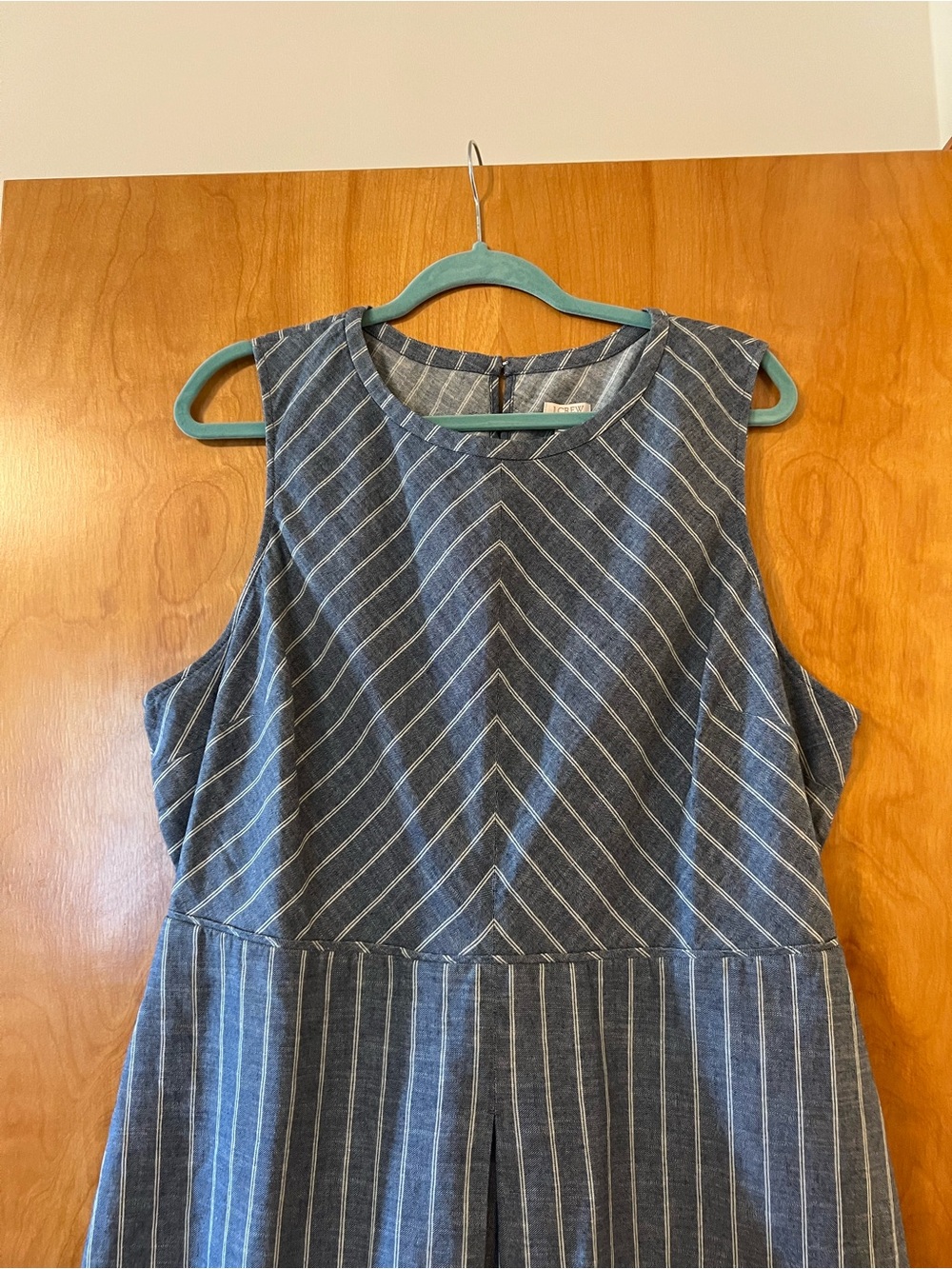 J. Crew Linen Dress Blue Stripe Sleeveless Fit & Flare Open Back NWT Size 20 - Picture 6 of 13